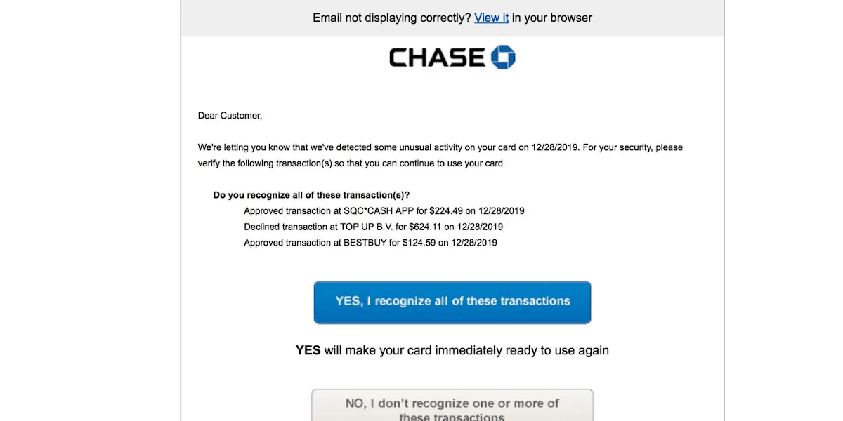 Email scam posing as bank account update notification