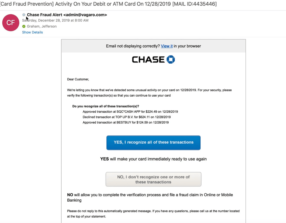 Email scam posing as bank account update notification
