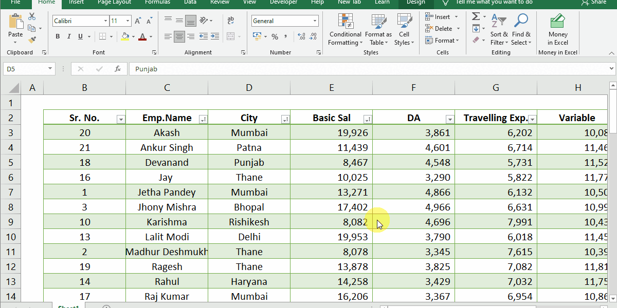 Microsoft Excel: Organizing Data with Tables