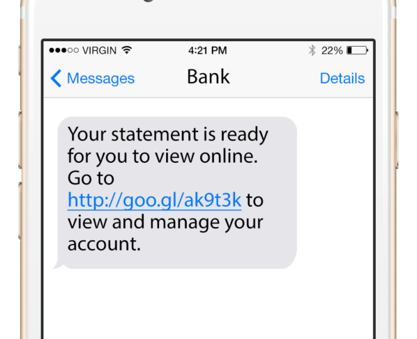 SMS fraud for bank account overdraft alert