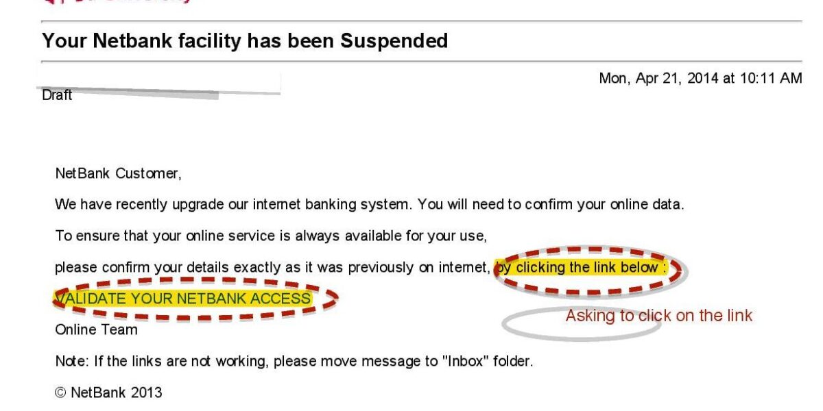 Email phishing for bank account transaction verification